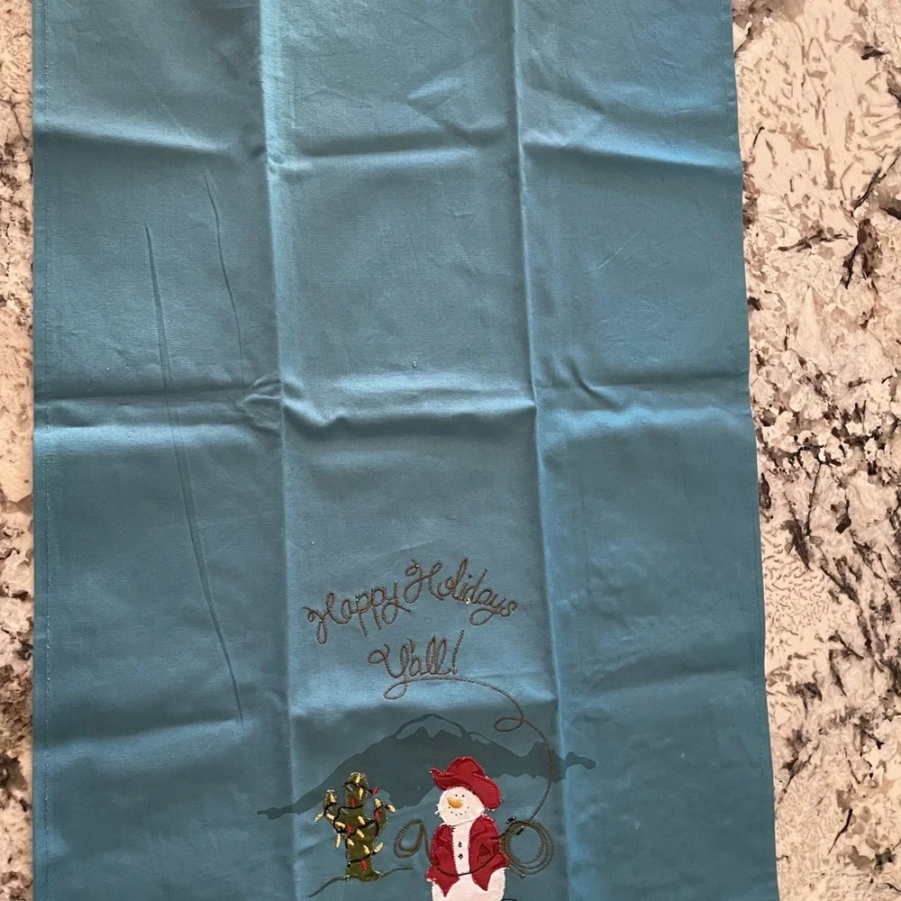 2-St. Nicholas Square Happy Holidays Y'all Kitchen Towels Western Cowboy Snowman
